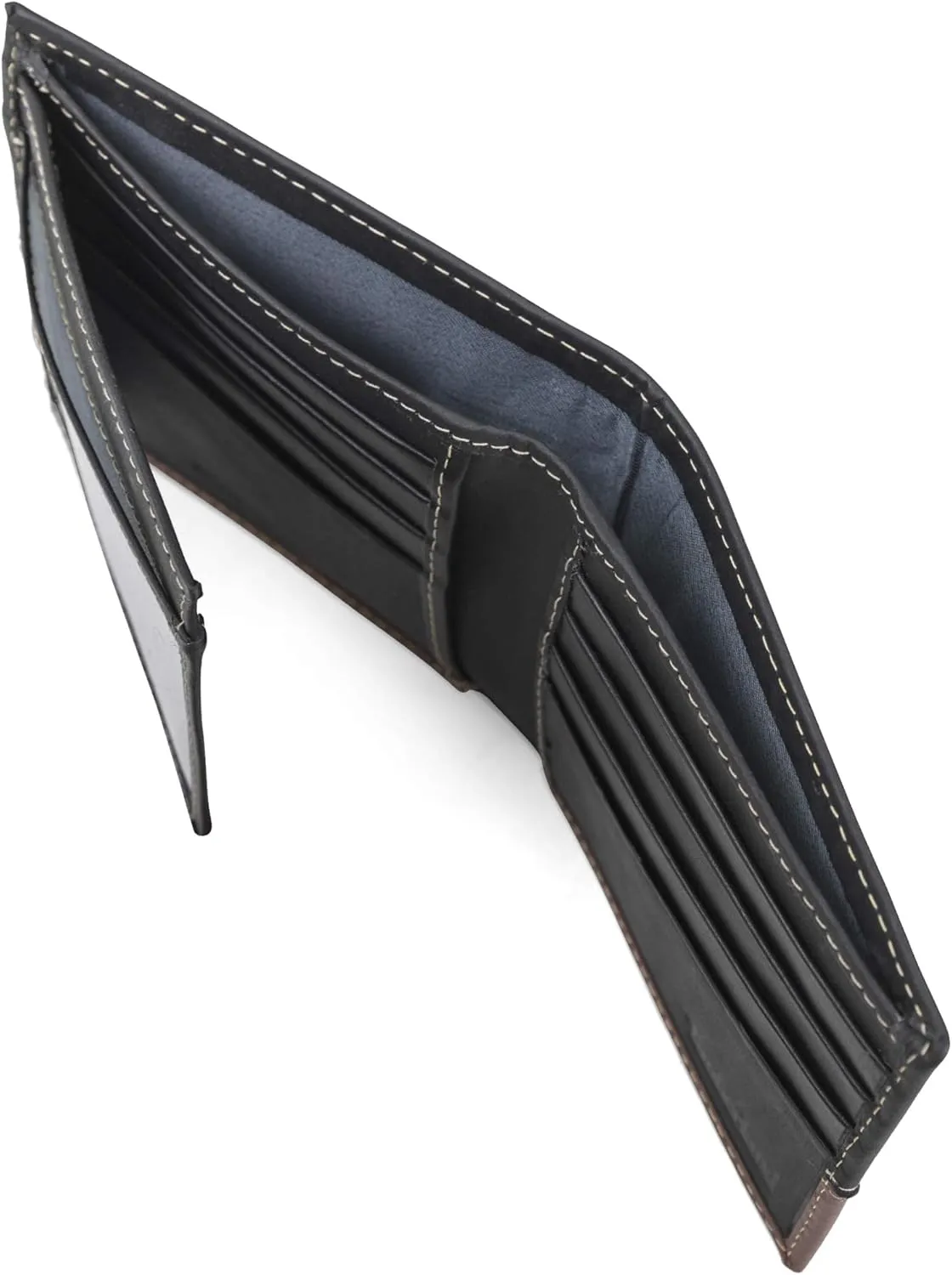 Timberland Men's Leather Passcase Trifold Wallet Hybrid, Black/Cognac, One Size