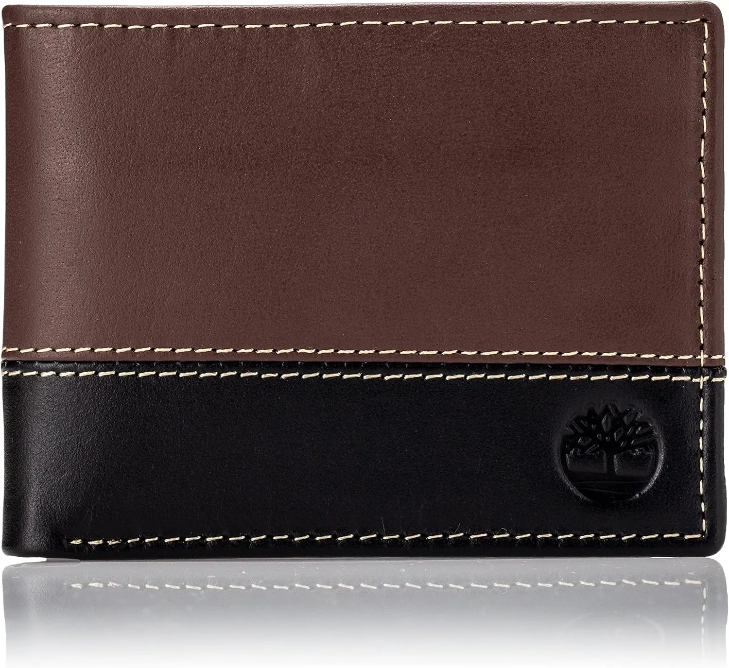 Timberland Men's Leather Passcase Trifold Wallet Hybrid, Brown/Black, One Size