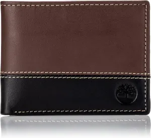 Timberland Men's Leather Passcase Trifold Wallet Hybrid, Brown/Black, One Size