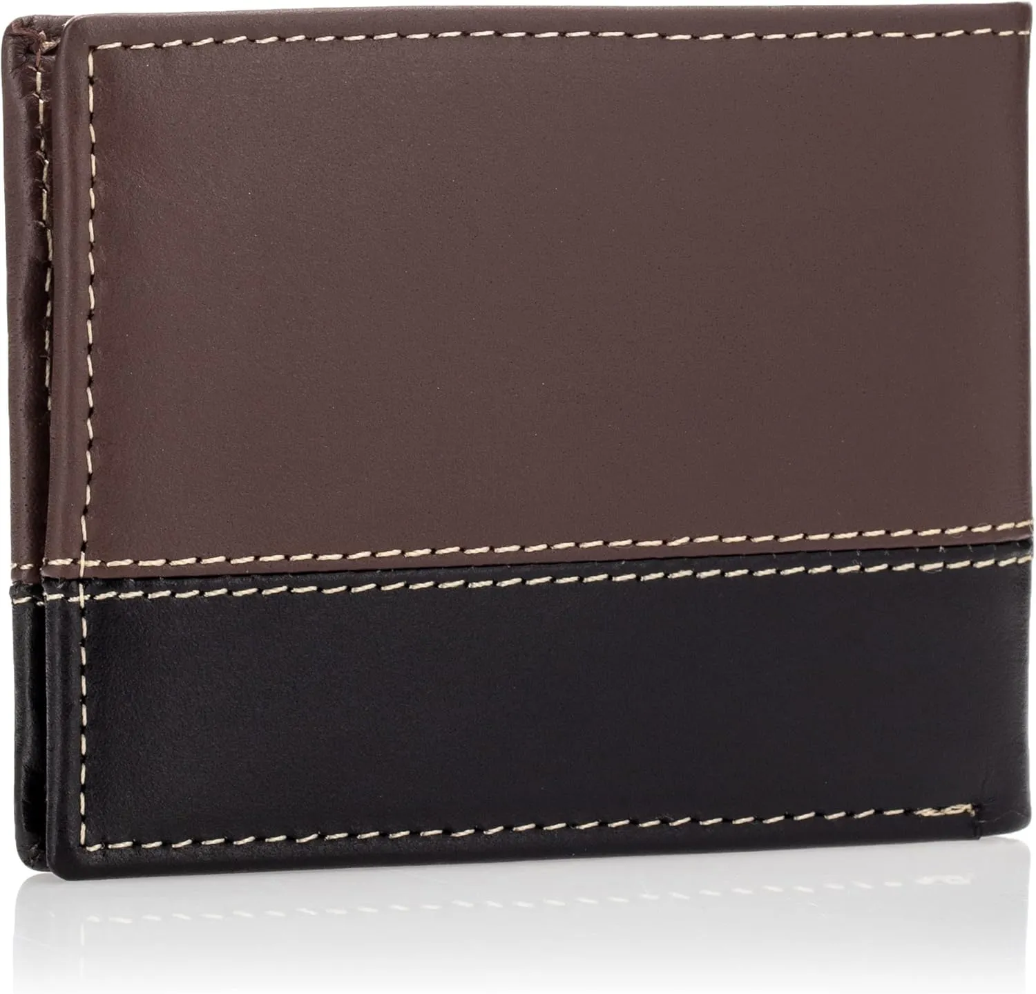 Timberland Men's Leather Passcase Trifold Wallet Hybrid, Brown/Black, One Size