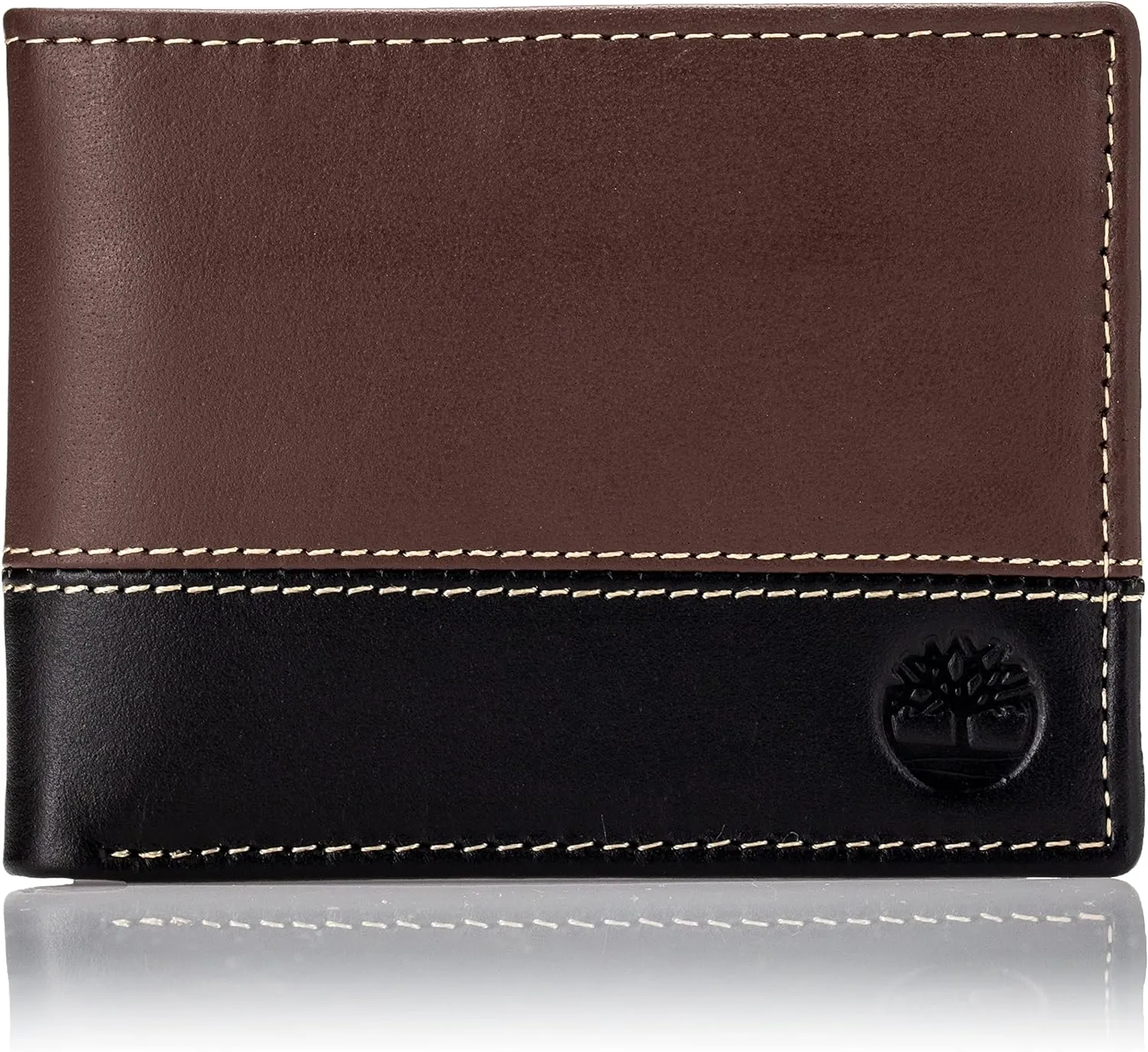 Timberland Men's Leather Passcase Trifold Wallet Hybrid, Brown/Black, One Size