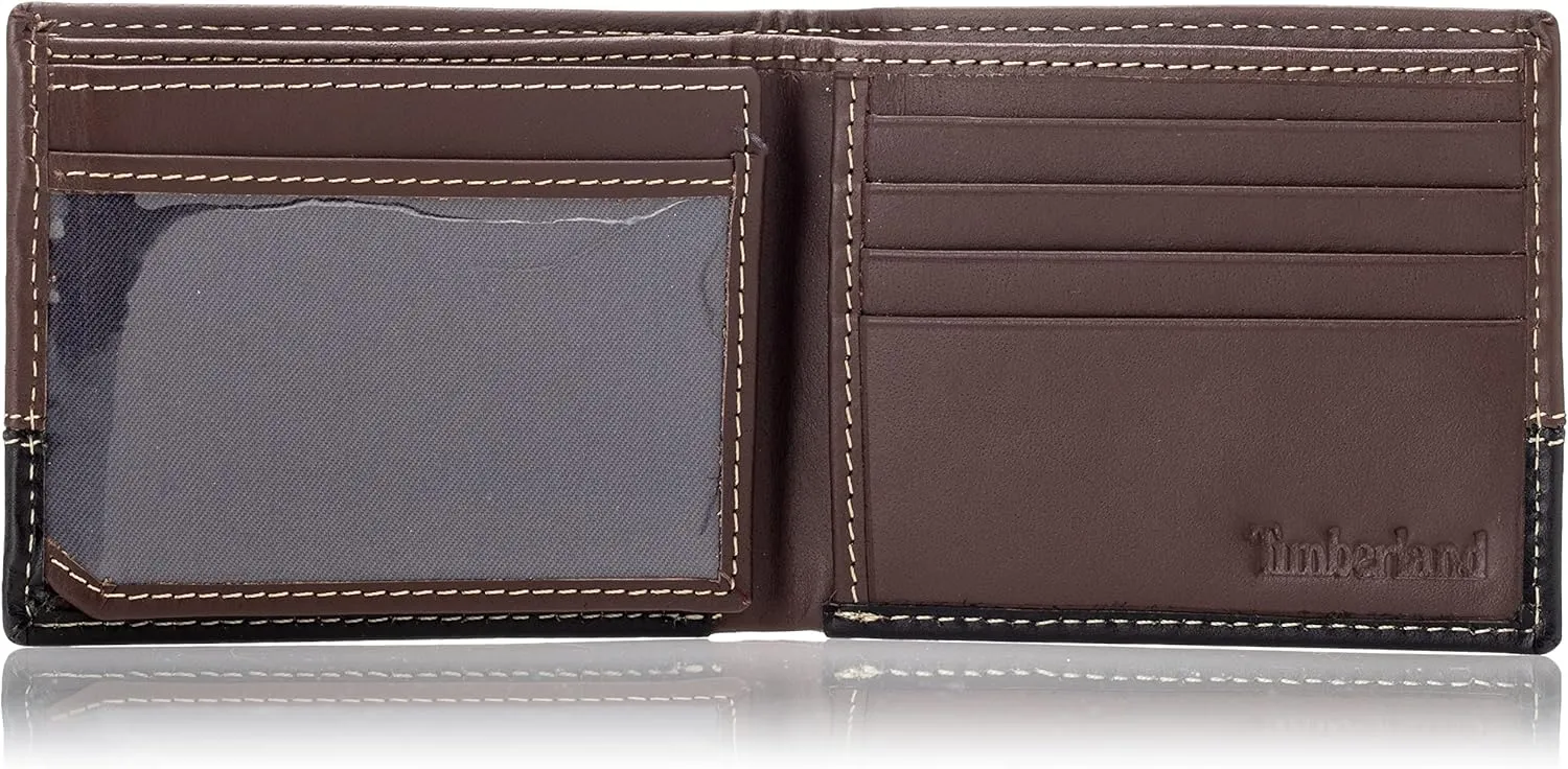 Timberland Men's Leather Passcase Trifold Wallet Hybrid, Brown/Black, One Size