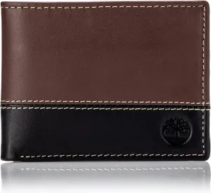 Timberland Men's Leather Passcase Trifold Wallet Hybrid, Brown/Black, One Size