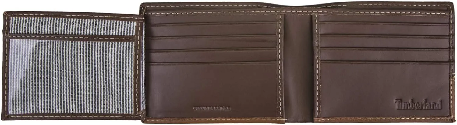 Timberland Men's Leather Passcase Trifold Wallet Hybrid, Brown/Tan, One Size