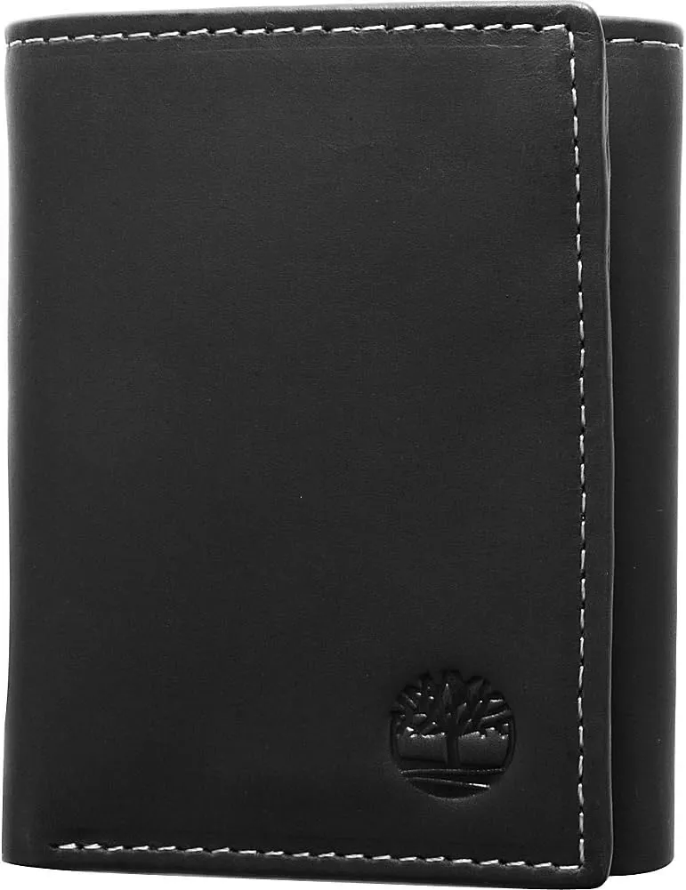 Timberland Men's Leather Trifold Wallet With Id Window, Black (Hunter), One Size