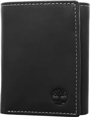 Timberland Men's Leather Trifold Wallet With Id Window, Black (Hunter), One Size