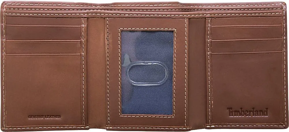 Timberland Men's Leather Trifold Wallet With Id Window, Black (Hunter), One Size