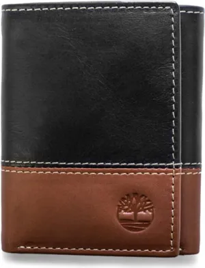 Timberland Men's Leather Trifold Wallet With Id Window, Black/Brown (Hunter), One Size