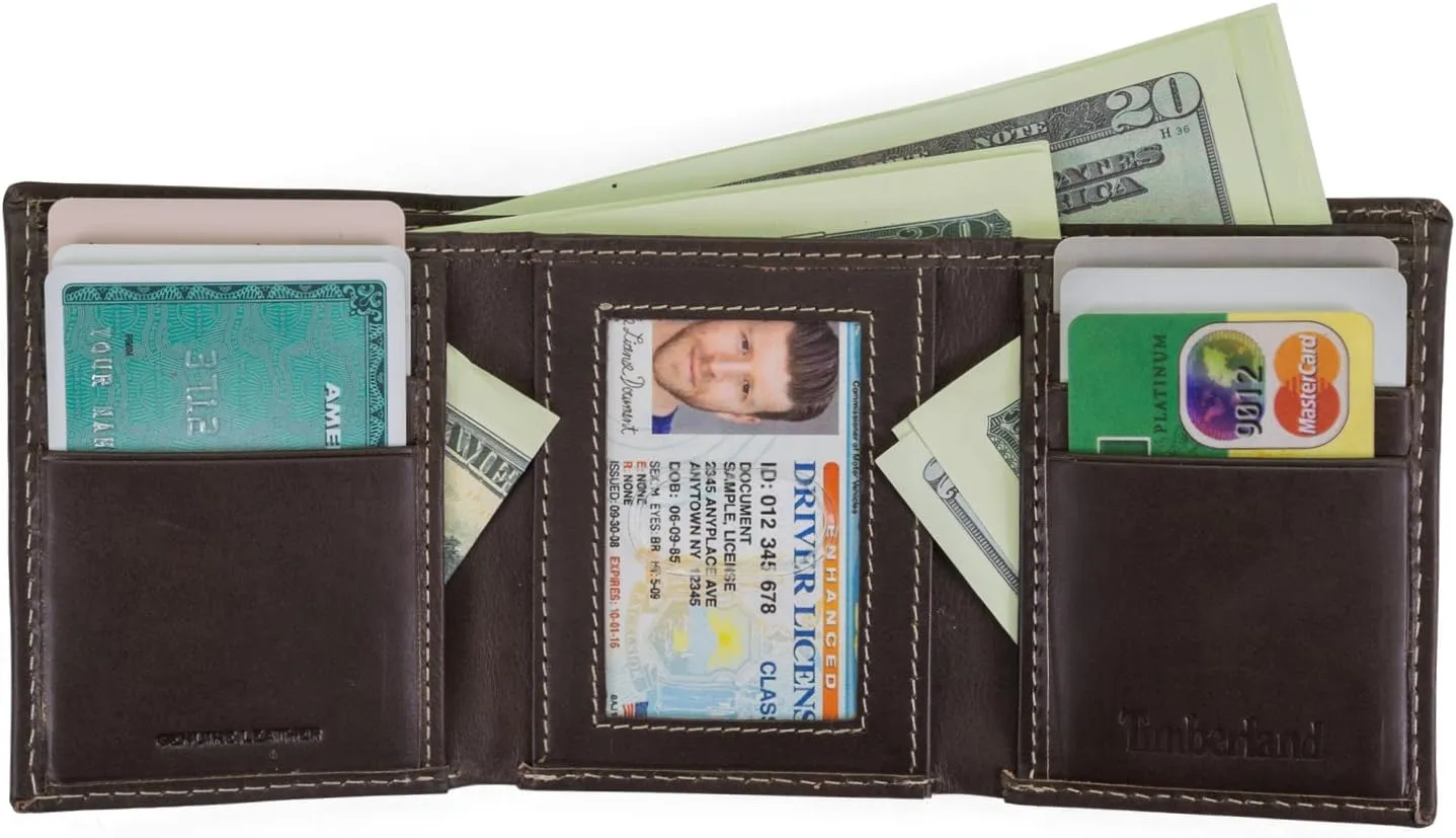 Timberland Men's Leather Trifold Wallet with Id Window, Brown (Cloudy), One Size