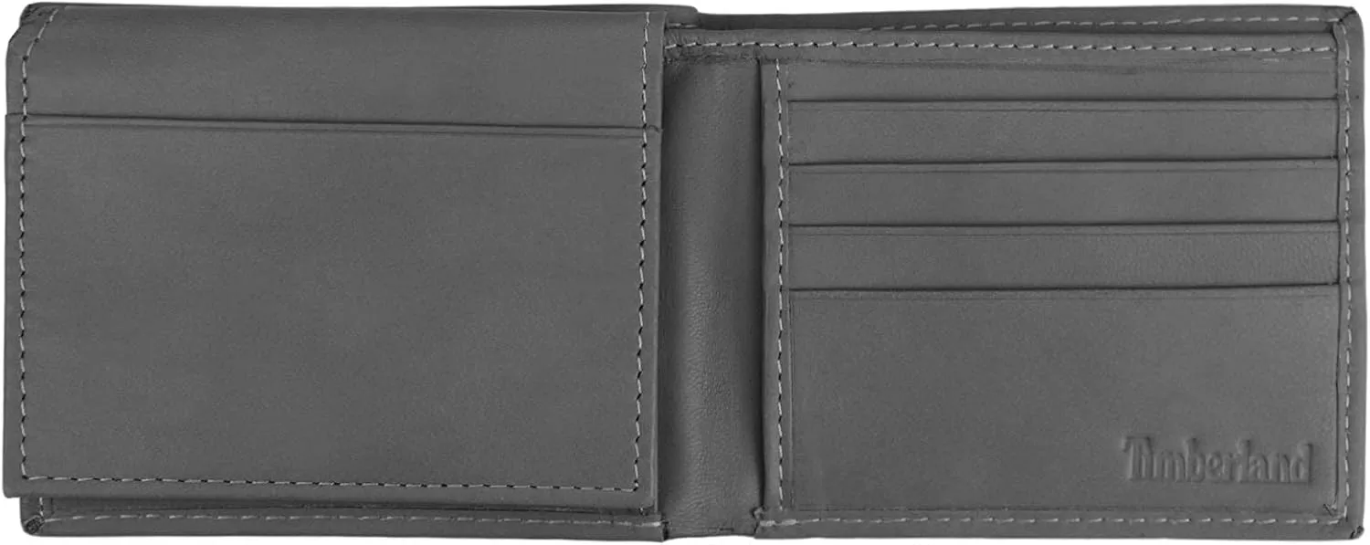 Timberland Men's Leather Wallet With Attached Flip Pocket, Charcoal (Cloudy), One Size