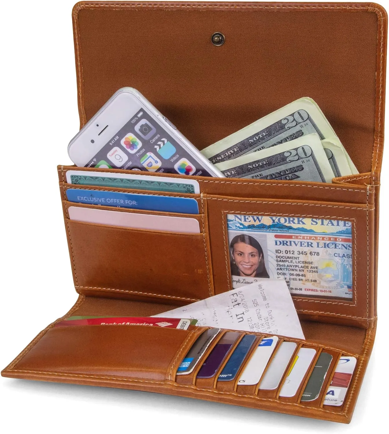Timberland Women's Leather RFID Flap Wallet Clutch Organizer, Cognac (Buff Apache), One Size