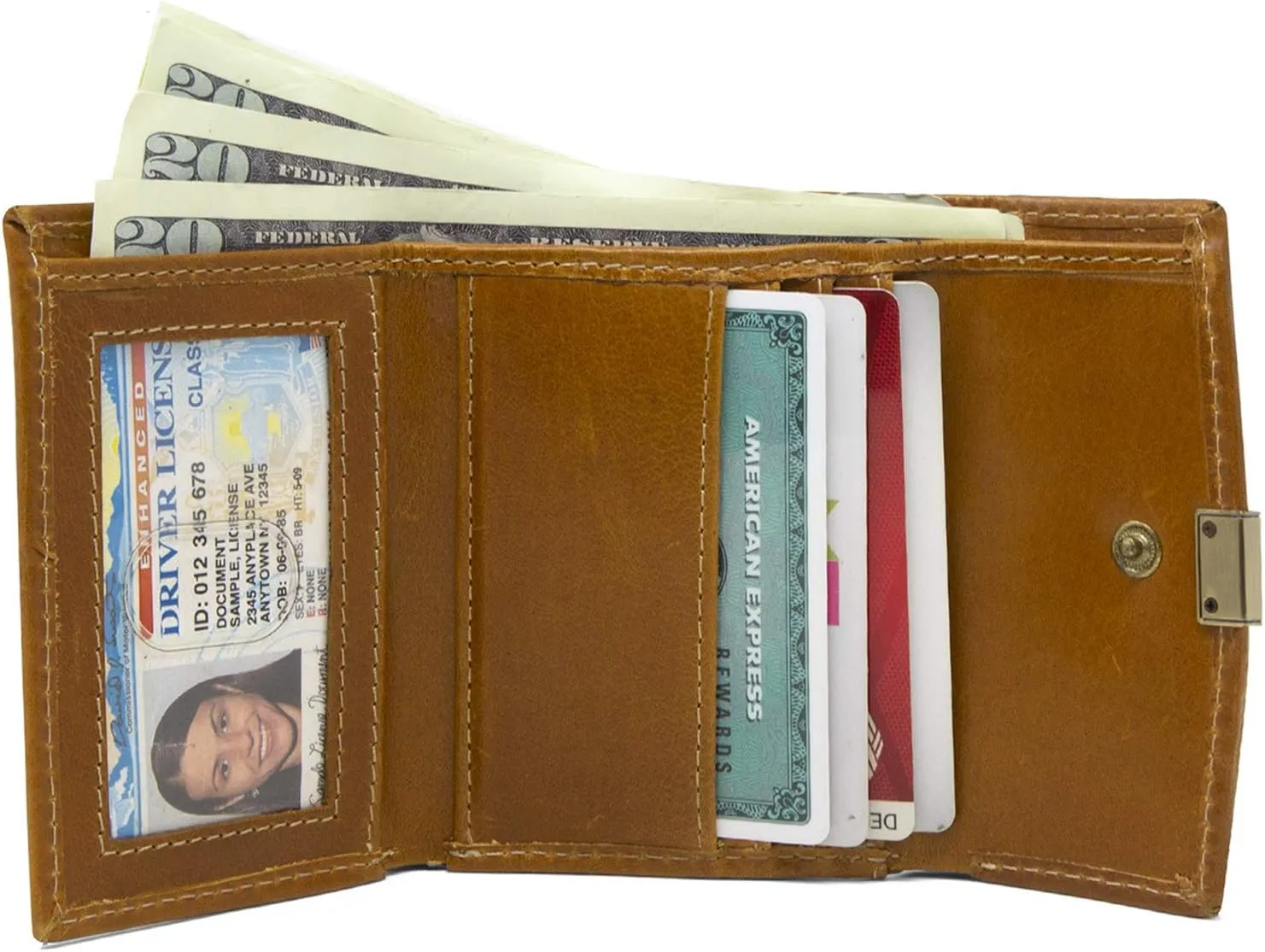 Timberland Women's Leather Rfid Small Indexer Snap Wallet Billfold, Cognac (Buff), one size