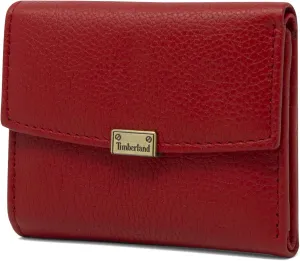 Timberland Women's Leather RFID Small Indexer Snap Wallet Billfold, Red, one Size