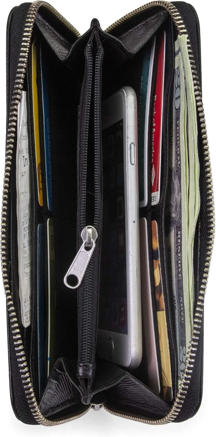 Timberland Women's Leather RFID Zip Around Wallet Clutch with Wristlet Strap