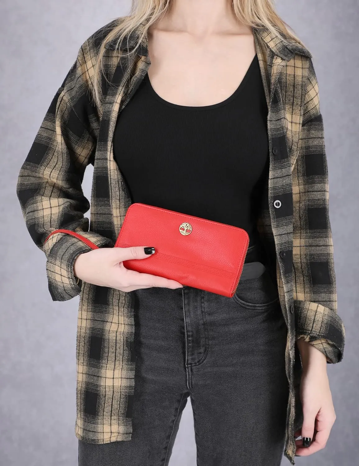 Timberland Women's Leather RFID Zip Around Wallet Clutch with Wristlet Strap