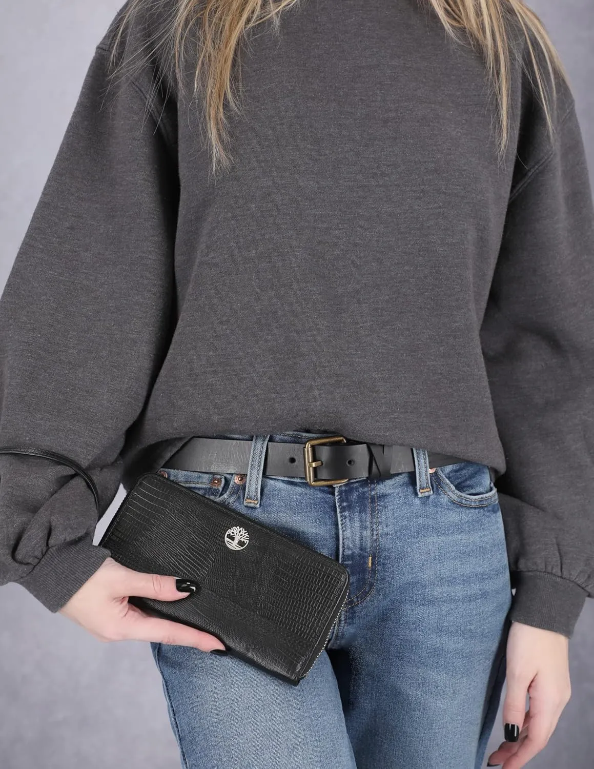 Timberland Women's Leather RFID Zip Around Wallet Clutch with Wristlet Strap