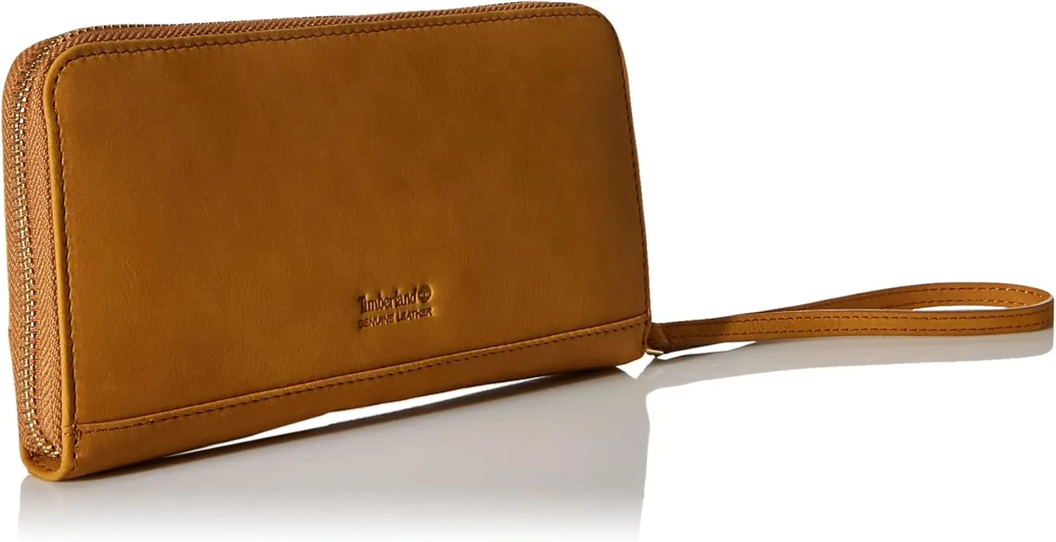 Timberland Women's Leather RFID Zip Around Wallet Clutch with Wristlet Strap
