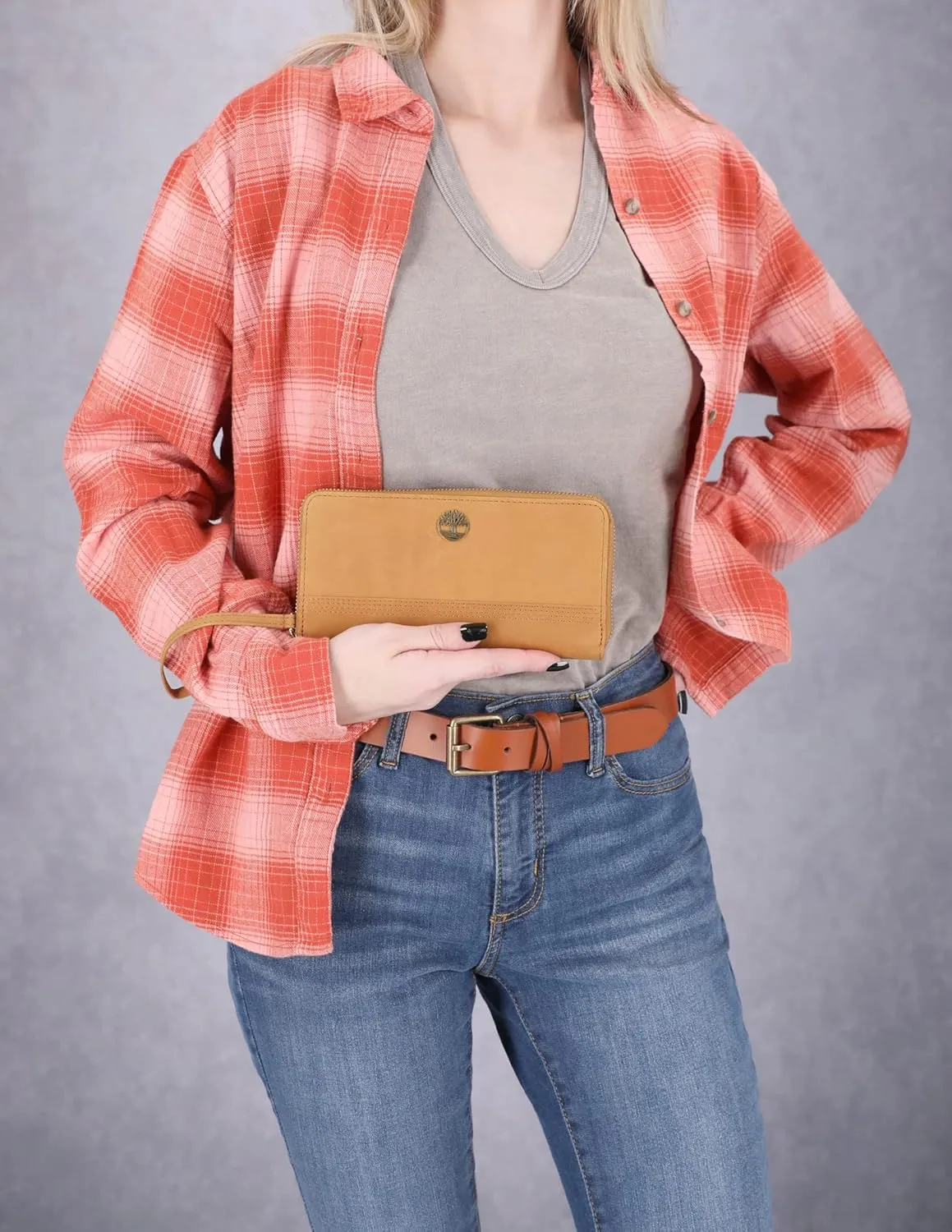 Timberland Women's Leather RFID Zip Around Wallet Clutch with Wristlet Strap