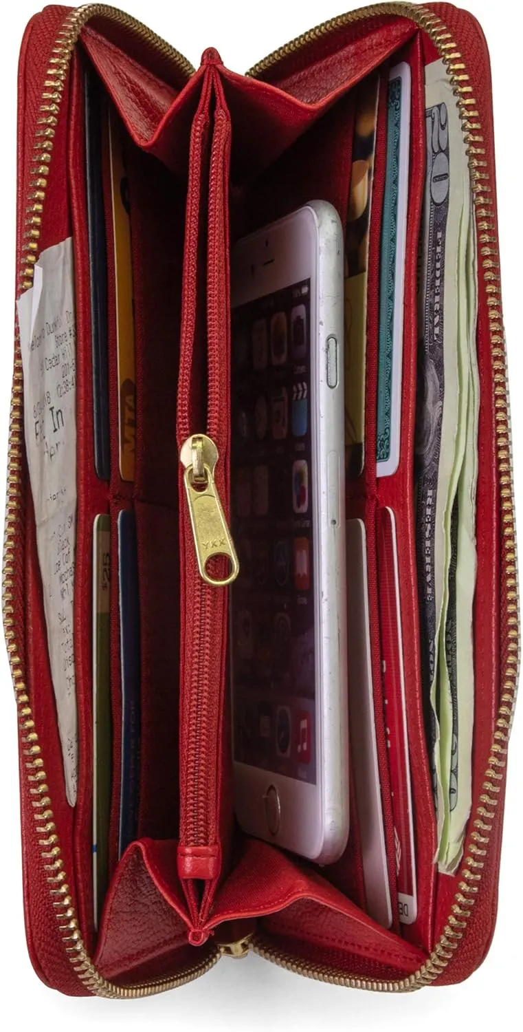 Timberland Women's Leather RFID Zip Around Wallet Clutch with Wristlet Strap
