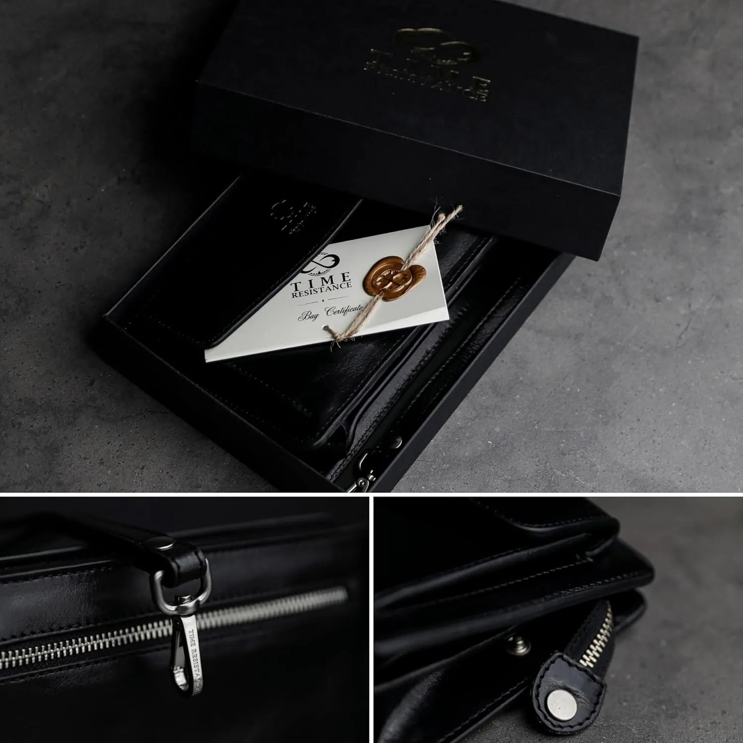 Time Resistance Leather Clutch for Men Organizer Wrist Bag Briefcase Handmade in Italy Gift Box Included