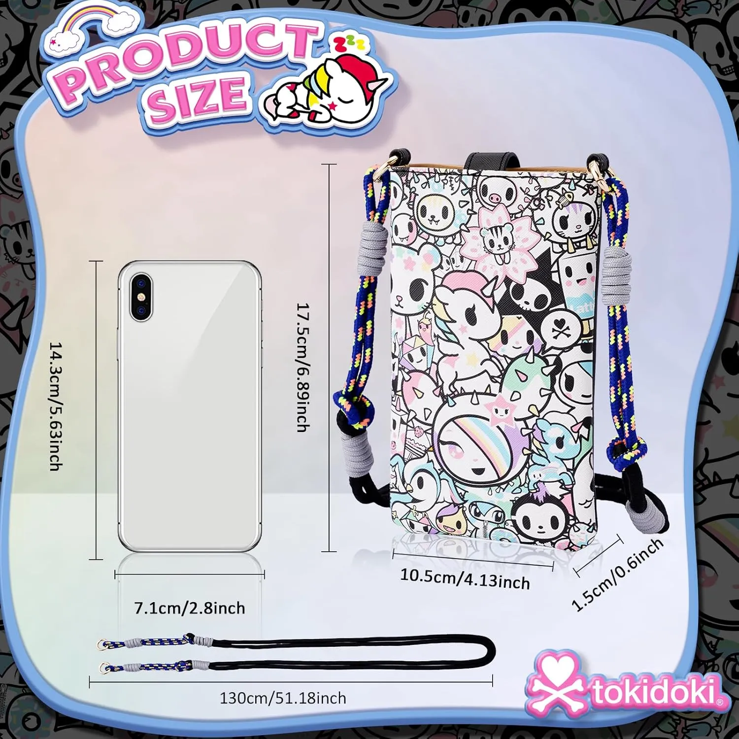 Tokidoki Official Licensed Leather Crossbody Bag with Adjustable Strap Phone Bag Shoulder Bag Coin Purses for Women