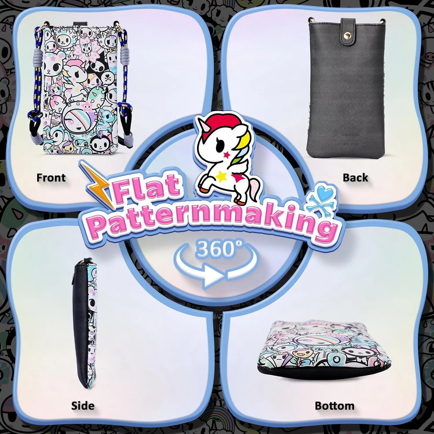 Tokidoki Official Licensed Leather Crossbody Bag with Adjustable Strap Phone Bag Shoulder Bag Coin Purses for Women
