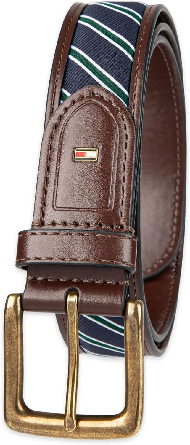 Tommy Hilfiger Men's Fabric Inlay Casual Belt with Classic Harness Buckle