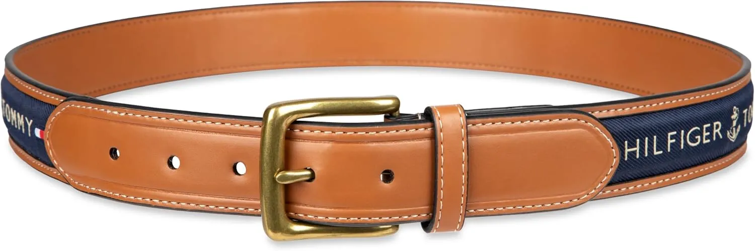 Tommy Hilfiger Men's Fabric Inlay Casual Belt with Classic Harness Buckle