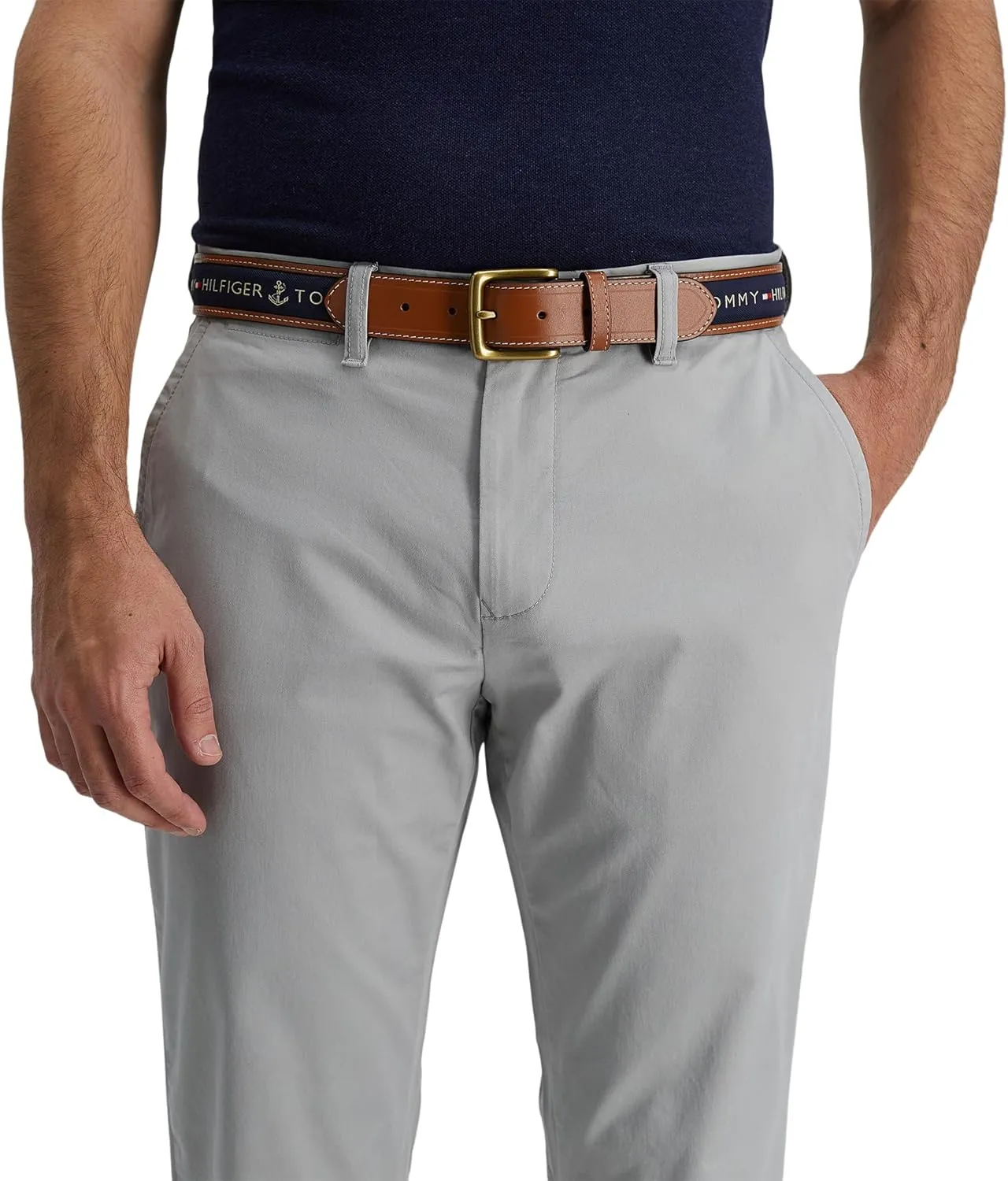 Tommy Hilfiger Men's Fabric Inlay Casual Belt with Classic Harness Buckle