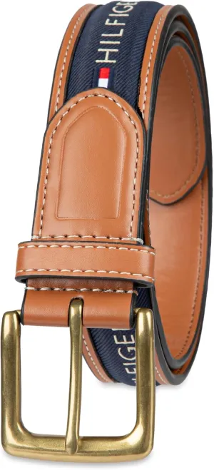 Tommy Hilfiger Men's Fabric Inlay Casual Belt with Classic Harness Buckle