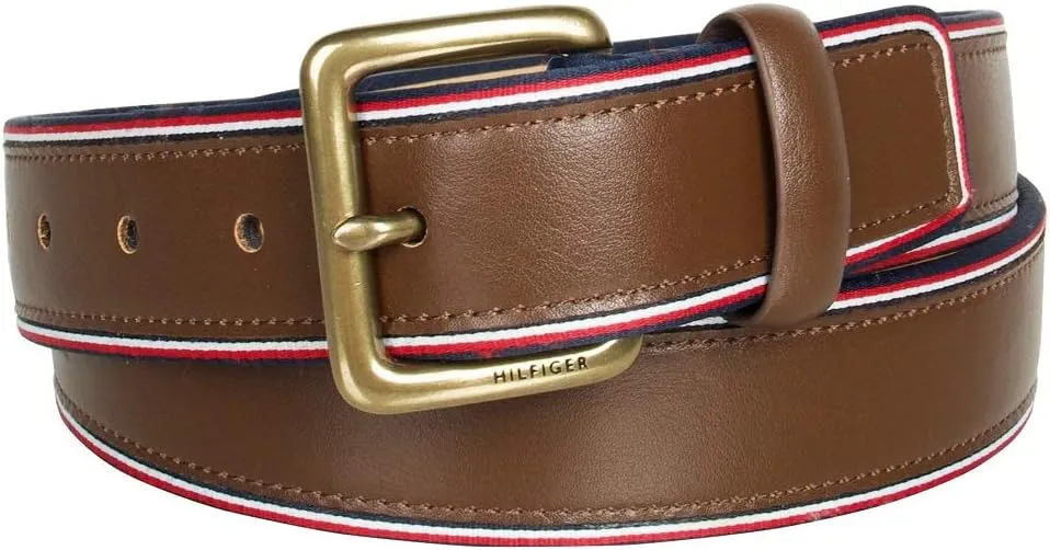 Tommy Hilfiger Men's Fabric Inlay Casual Belt with Classic Harness Buckle