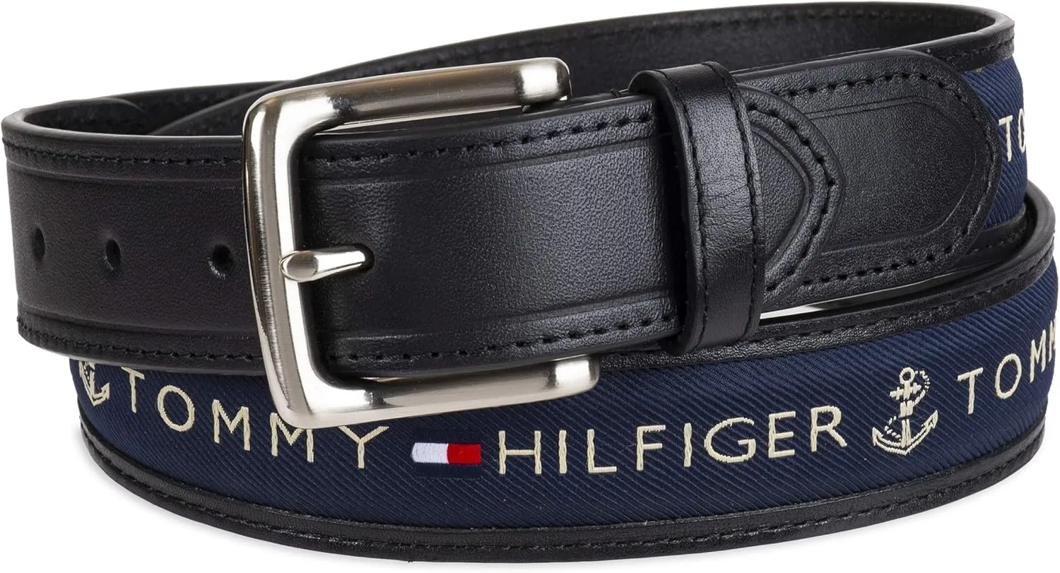 Tommy Hilfiger Men's Fabric Inlay Casual Belt with Classic Harness Buckle