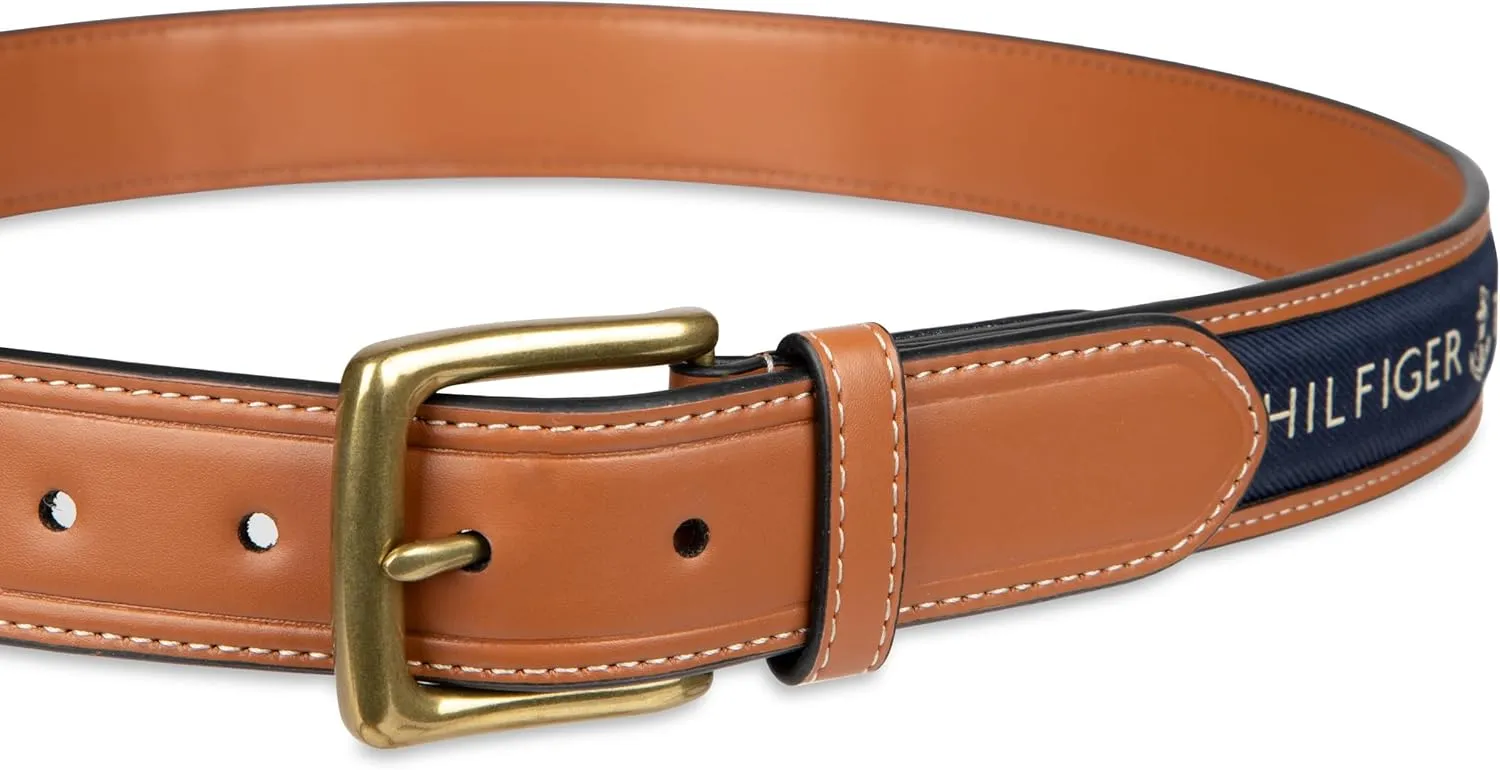 Tommy Hilfiger Men's Fabric Inlay Casual Belt with Classic Harness Buckle