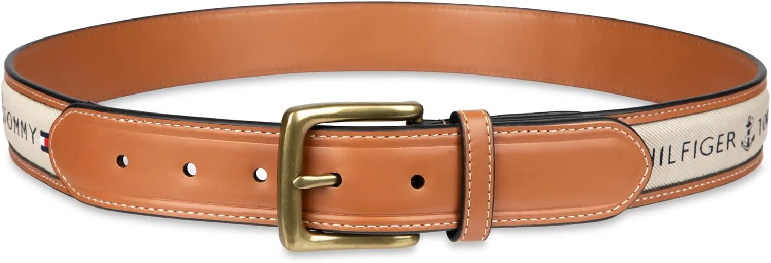 Tommy Hilfiger Men's Fabric Inlay Casual Belt with Classic Harness Buckle