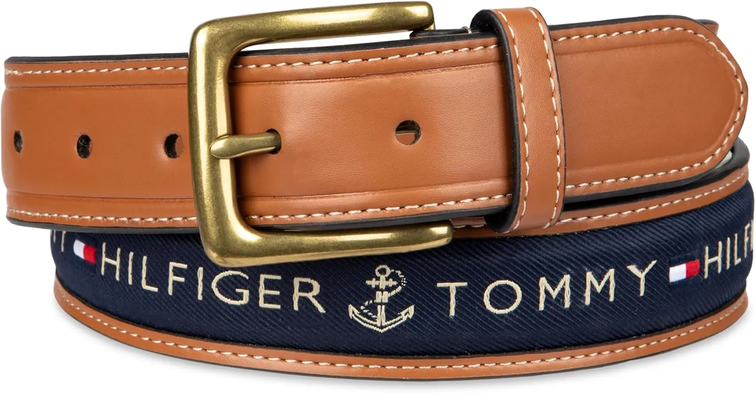 Tommy Hilfiger Men's Fabric Inlay Casual Belt with Classic Harness Buckle