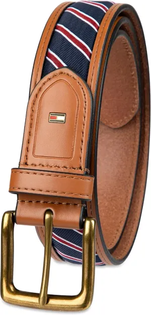 Tommy Hilfiger Men's Fabric Inlay Casual Belt with Classic Harness Buckle