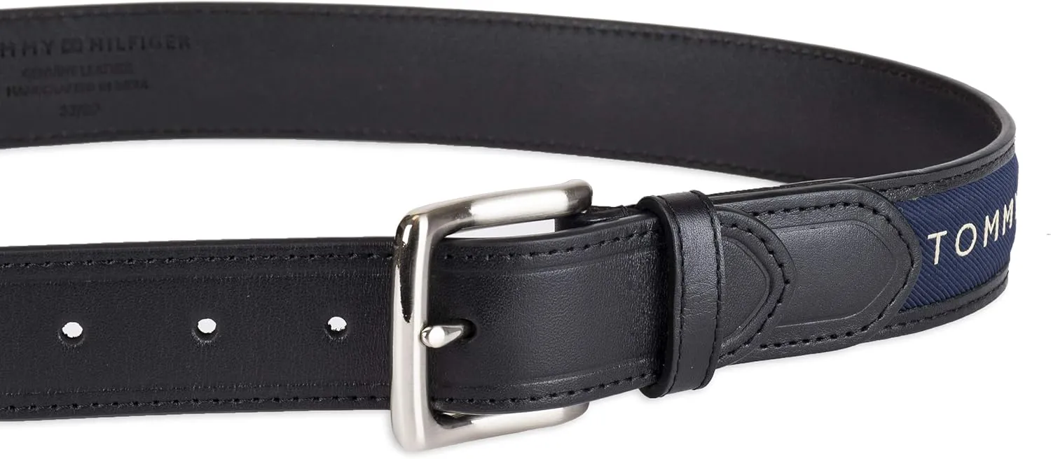 Tommy Hilfiger Men's Fabric Inlay Casual Belt with Classic Harness Buckle