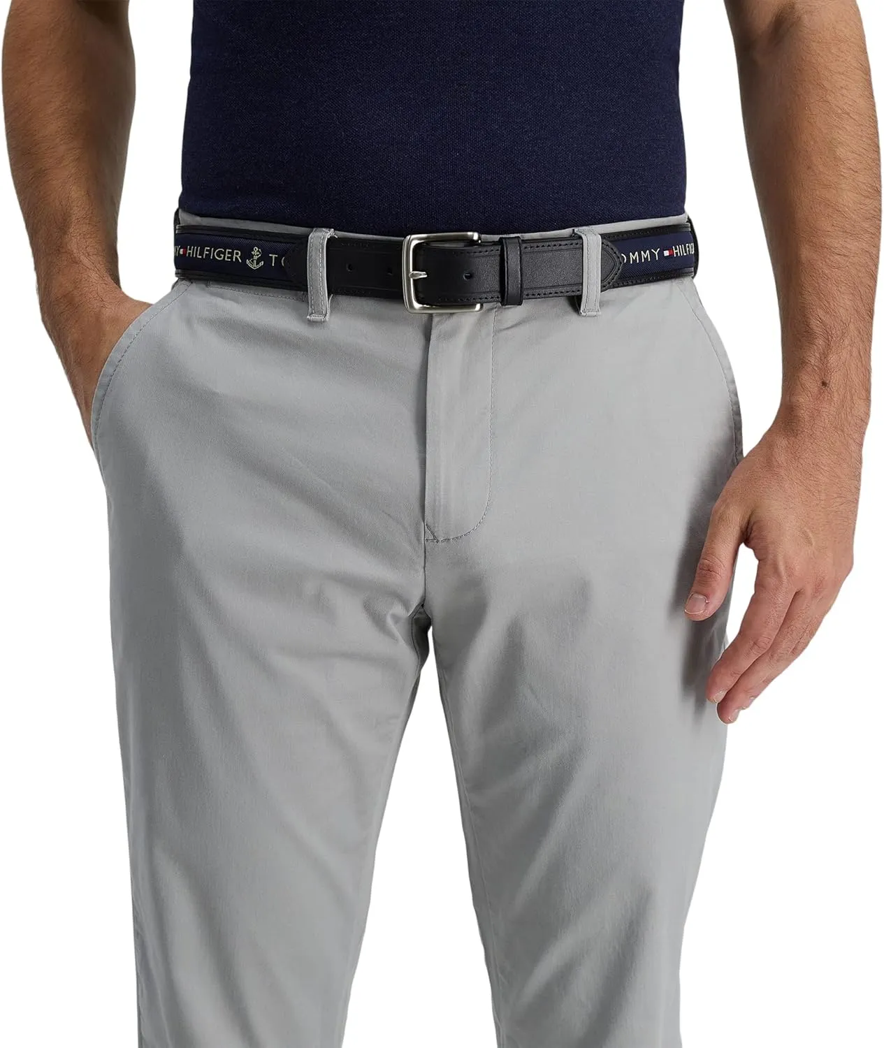 Tommy Hilfiger Men's Fabric Inlay Casual Belt with Classic Harness Buckle