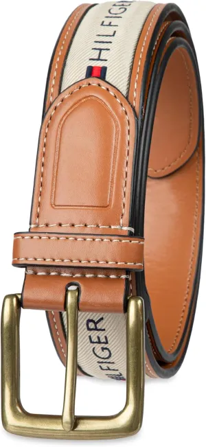 Tommy Hilfiger Men's Fabric Inlay Casual Belt with Classic Harness Buckle