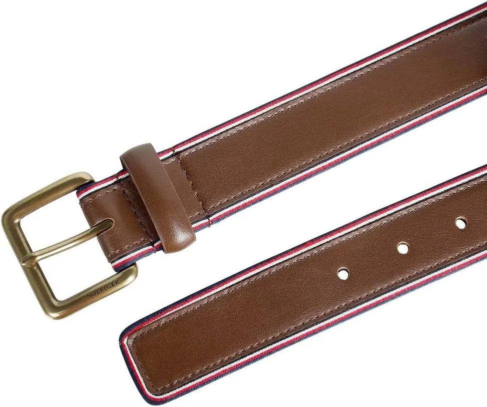 Tommy Hilfiger Men's Fabric Inlay Casual Belt with Classic Harness Buckle