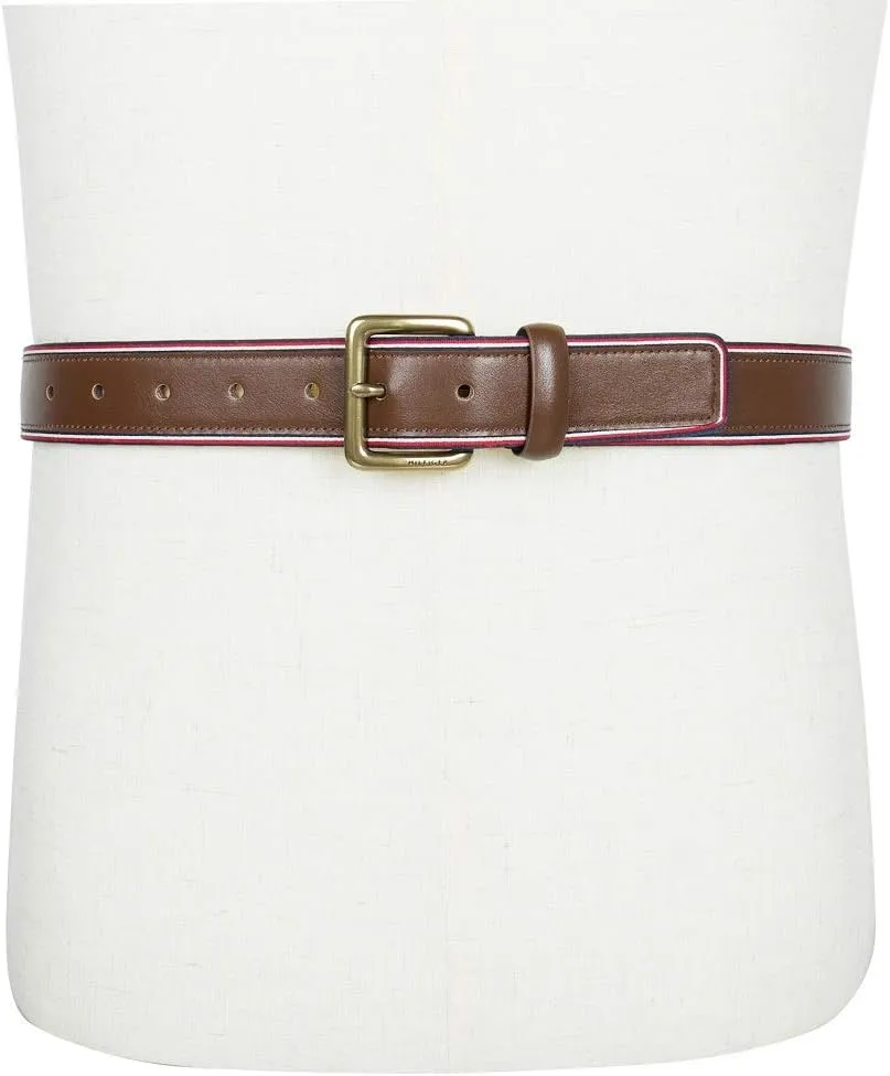 Tommy Hilfiger Men's Fabric Inlay Casual Belt with Classic Harness Buckle
