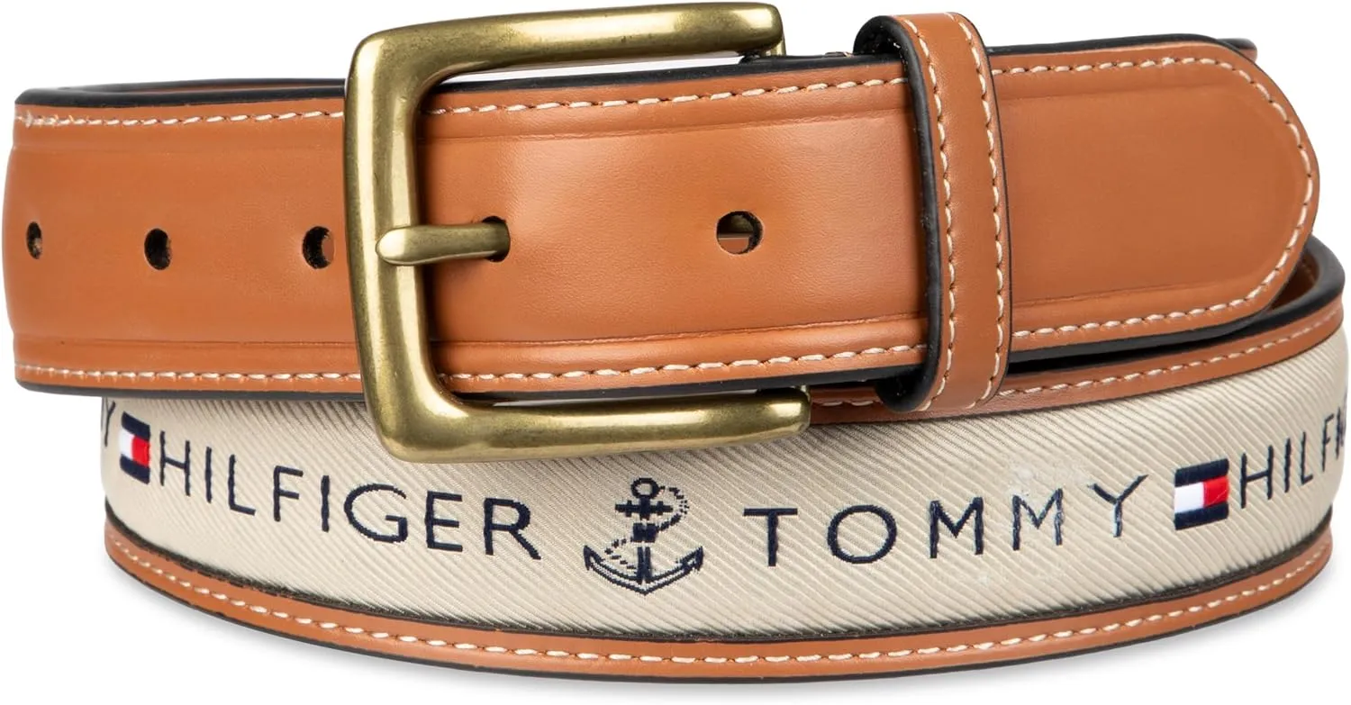Tommy Hilfiger Men's Fabric Inlay Casual Belt with Classic Harness Buckle