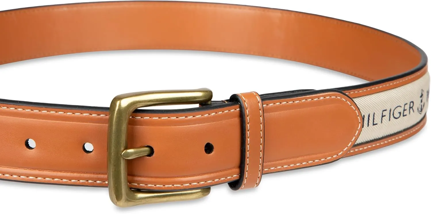 Tommy Hilfiger Men's Fabric Inlay Casual Belt with Classic Harness Buckle