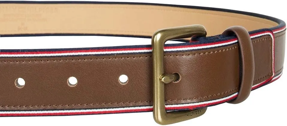 Tommy Hilfiger Men's Fabric Inlay Casual Belt with Classic Harness Buckle