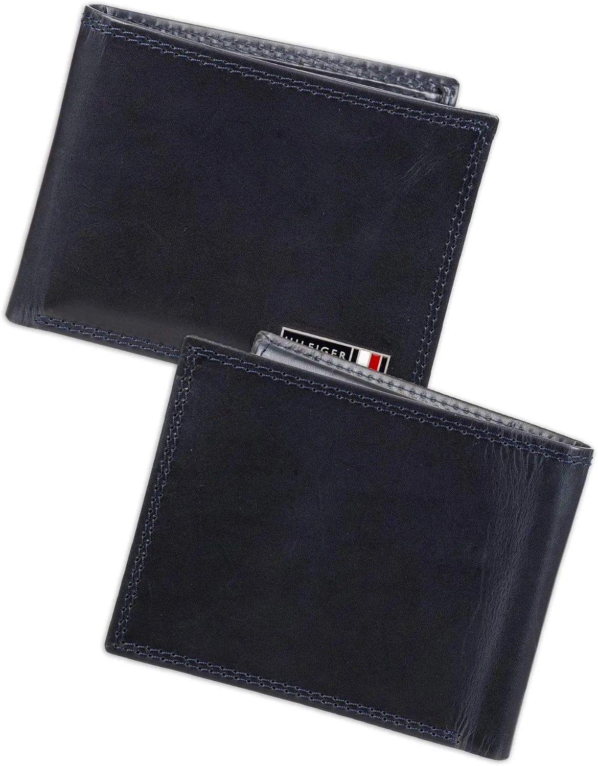 Tommy Hilfiger Men's Leather Wallet – Slim Bifold with 6 Credit Card Pockets and Removable ID Window, Navy Edisto, One Size