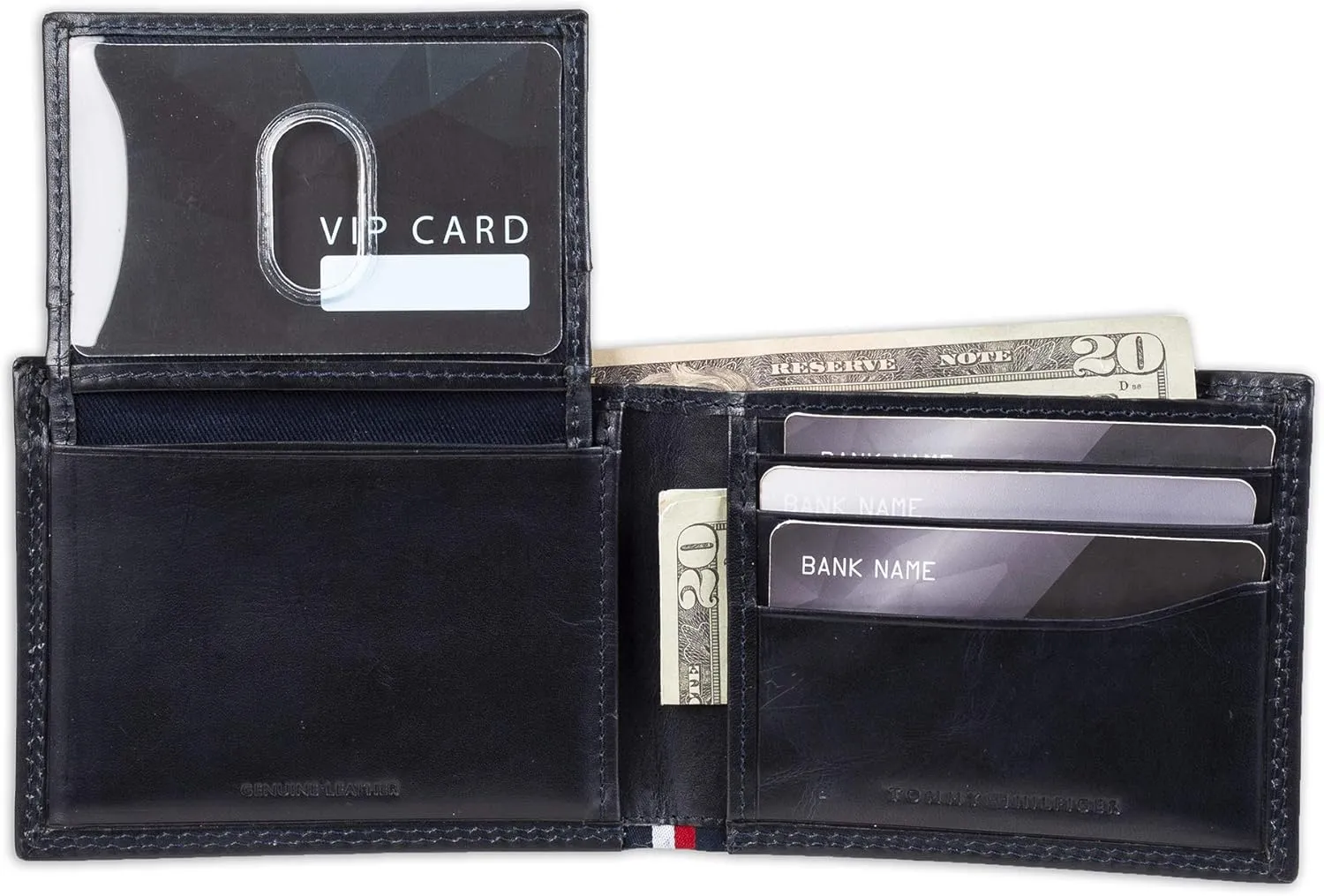 Tommy Hilfiger Men's Leather Wallet – Slim Bifold with 6 Credit Card Pockets and Removable ID Window, Navy Edisto, One Size