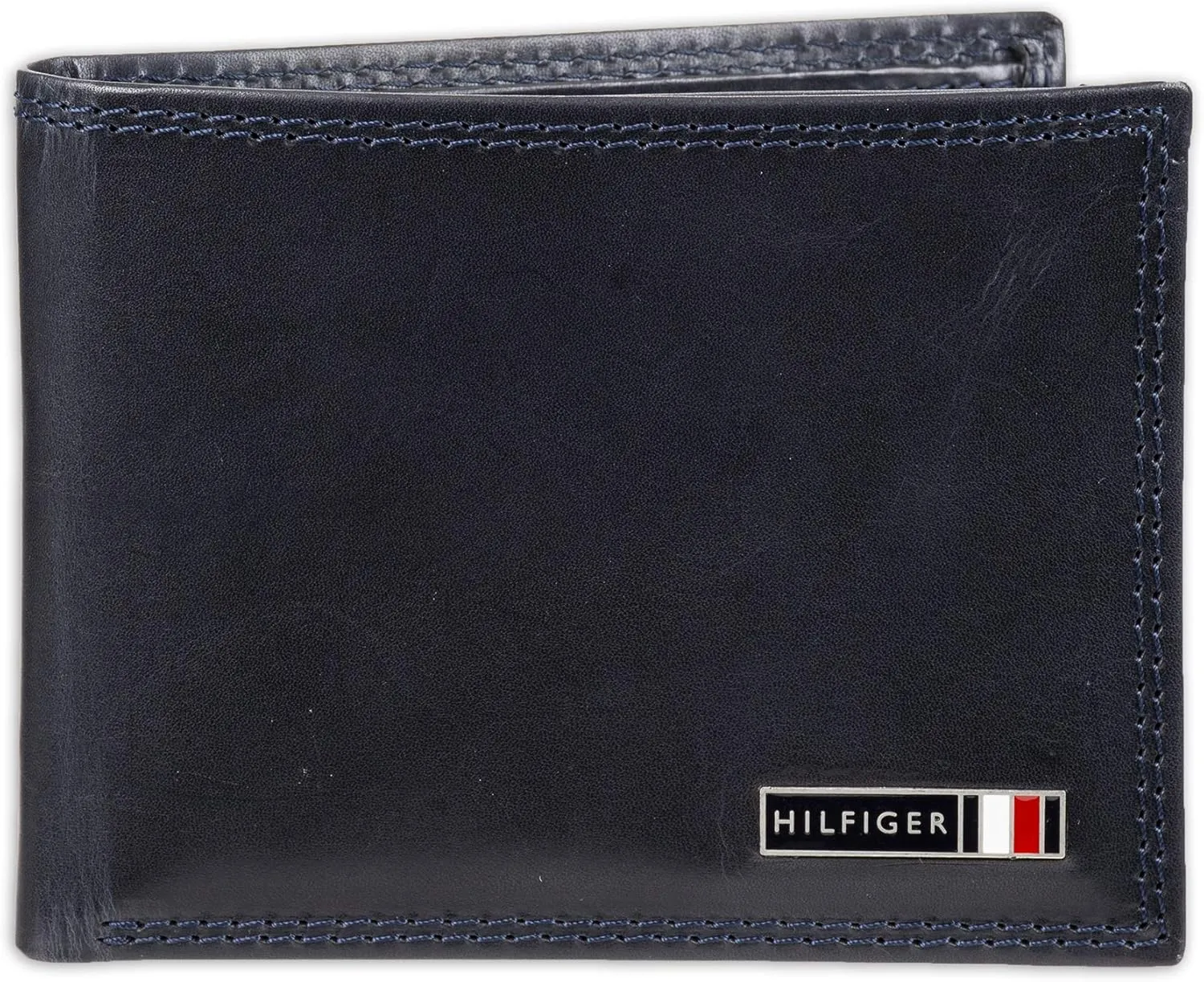 Tommy Hilfiger Men's Leather Wallet – Slim Bifold with 6 Credit Card Pockets and Removable ID Window, Navy Edisto, One Size