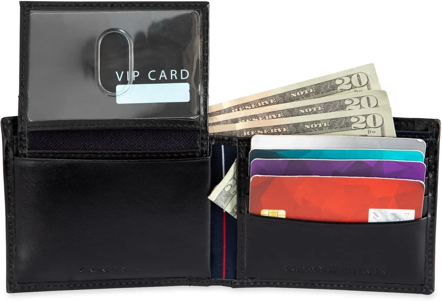 Tommy Hilfiger Men's Leather Wallet – Slim Bifold with 6 Credit Card Pockets and Removable ID Window