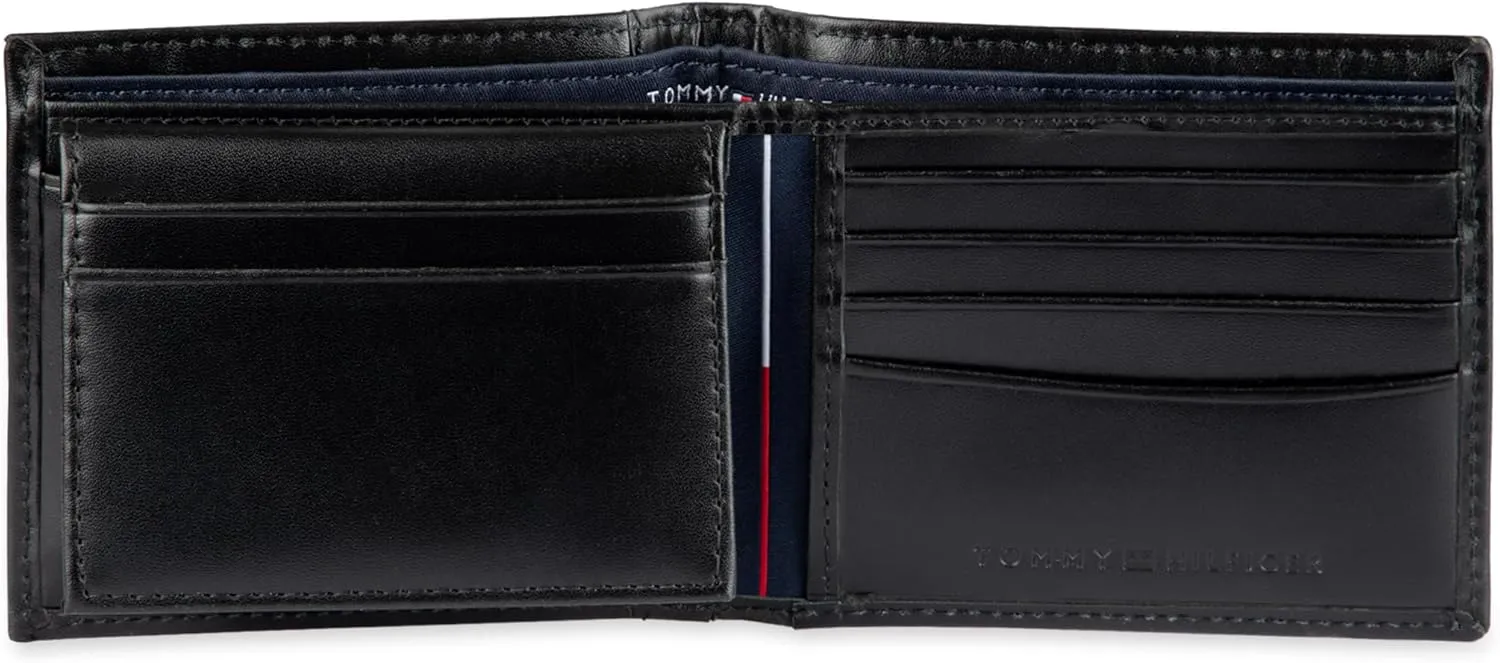 Tommy Hilfiger Men's Leather Wallet – Slim Bifold with 6 Credit Card Pockets and Removable ID Window