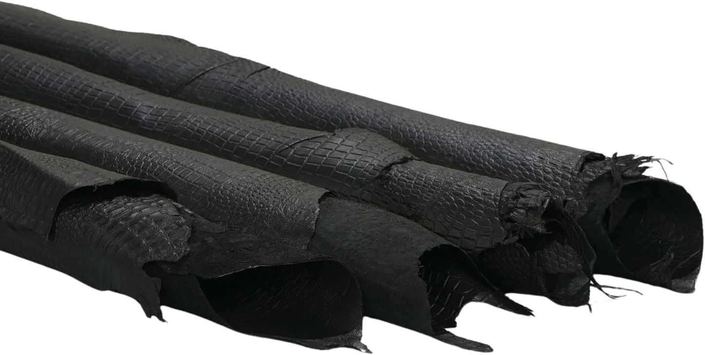 Tooling Leather Hides, Whole Nappa Antique Soft Lambskin Leather for Arts and Crafts - No Holes & Cuts | Quality Rawhide Leather 5-6 Sq ft (Pack of 8) - Crocodile Embossed